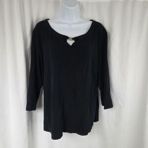 Karen Scott Shirt Womens XL Black Scoop Neck 3/4 Sleeve Buckle Tunic Top
